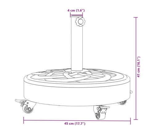 Base sombrilla redonda ruedas para mástiles Ø38 / 48 mm 27 kg