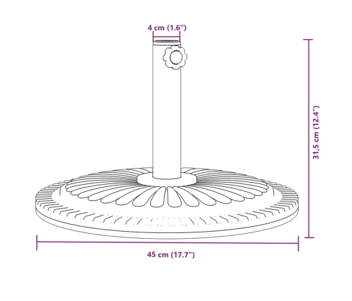 Base de sombrilla semicircular para palos de Ø38/48 mm 12 kg