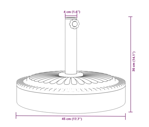 Base de sombrilla semicircular para palos de Ø38/ 48 mm 25 kg