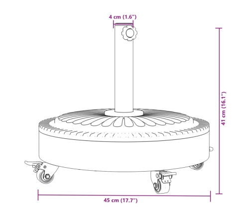 Base sombrilla redonda ruedas para mástiles Ø38 / 48 mm 27 kg