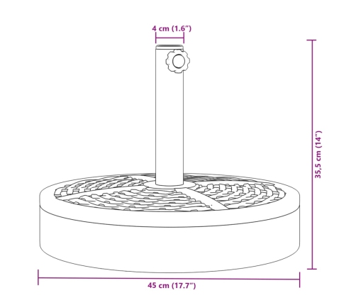 Base de sombrilla semicircular para palos de Ø38/ 48 mm 25 kg