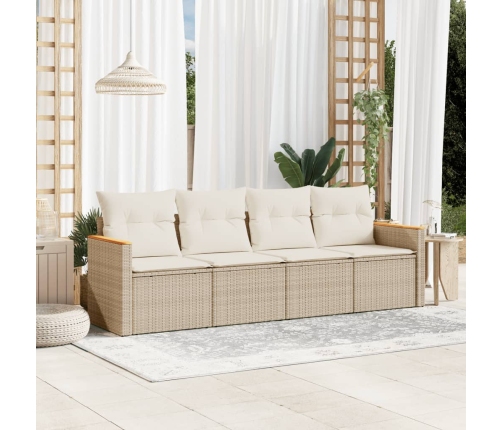 Juego de sofás jardín con cojines 4 pzas ratán sintético beige