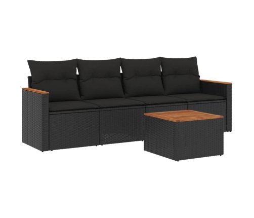Set de muebles de jardín 5 pzas y cojines ratán sintético negro