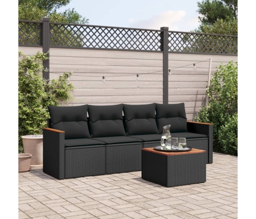 Set de muebles de jardín 5 pzas y cojines ratán sintético negro
