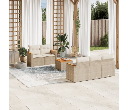 Juego de sofás jardín con cojines 6 pzas ratán sintético beige