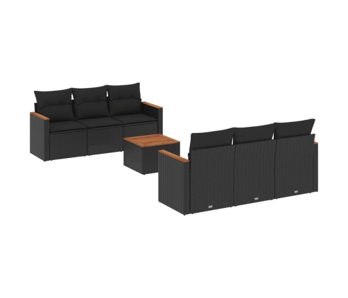 Set de comedor de jardín 7 pzas y cojines ratán sintético negro