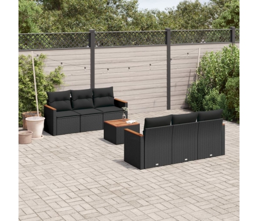 Set de comedor de jardín 7 pzas y cojines ratán sintético negro