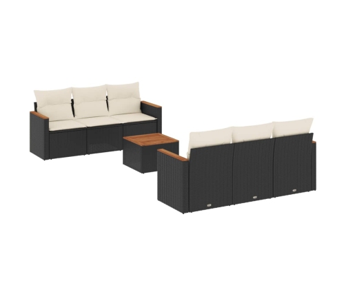 Set de comedor de jardín 7 pzas y cojines ratán sintético negro