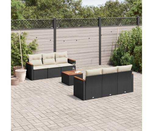 Set de comedor de jardín 7 pzas y cojines ratán sintético negro