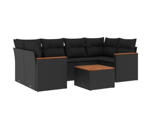 Set de comedor de jardín 7 pzas y cojines ratán sintético negro