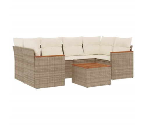 Set sofás de jardín 7 piezas y cojines ratán sintético beige