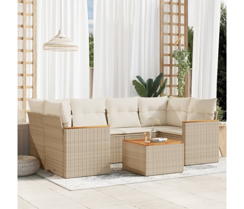 Set sofás de jardín 7 piezas y cojines ratán sintético beige