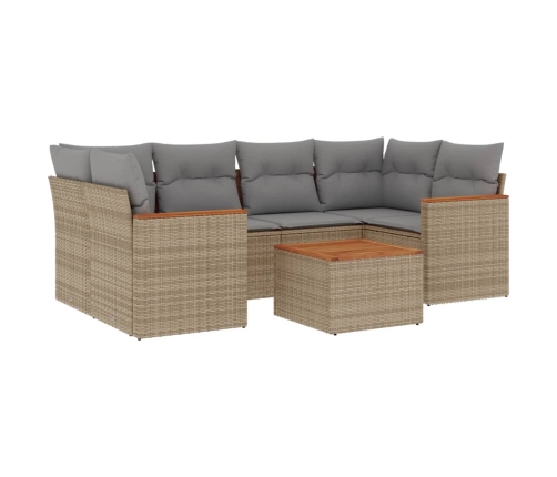 Set sofás de jardín 7 piezas y cojines ratán sintético beige