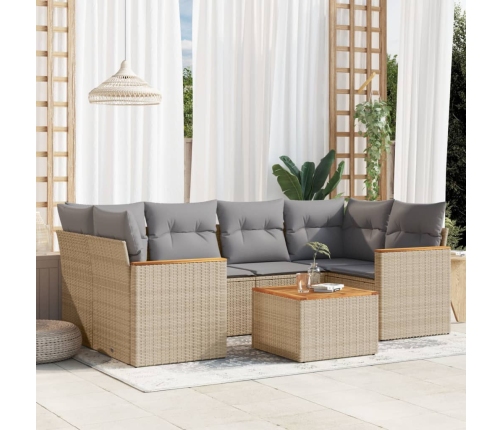 Set sofás de jardín 7 piezas y cojines ratán sintético beige