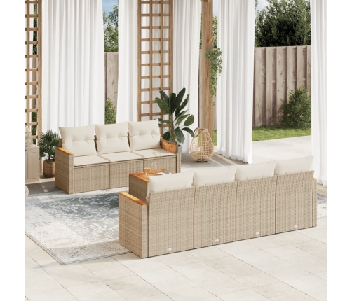 Juego de sofás de jardín con cojines beige 8 pzas ratán PE
