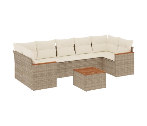 Juego de sofás de jardín con cojines beige 8 pzas ratán PE