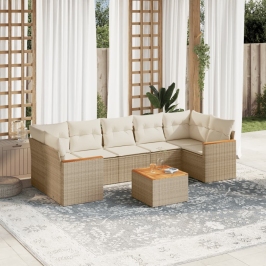 Juego de sofás de jardín con cojines beige 8 pzas ratán PE