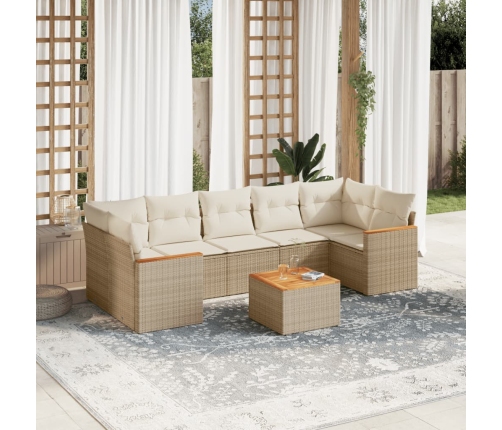 Juego de sofás de jardín con cojines beige 8 pzas ratán PE