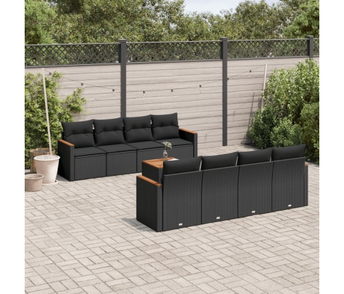 Set de sofás de jardín 8 piezas y cojines ratán sintético negro