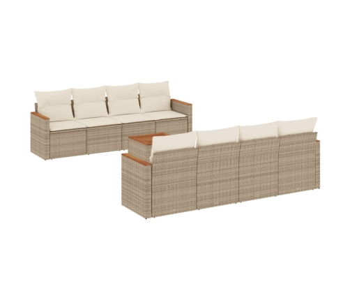 Set de sofás de jardín 9 pzas con cojines ratán sintético beige