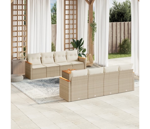Set de sofás de jardín 9 pzas con cojines ratán sintético beige