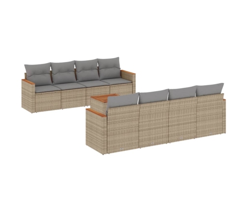 Set de sofás de jardín 9 pzas con cojines ratán sintético beige