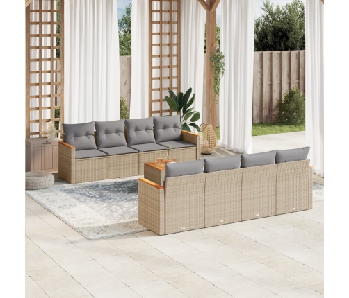 Set de sofás de jardín 9 pzas con cojines ratán sintético beige