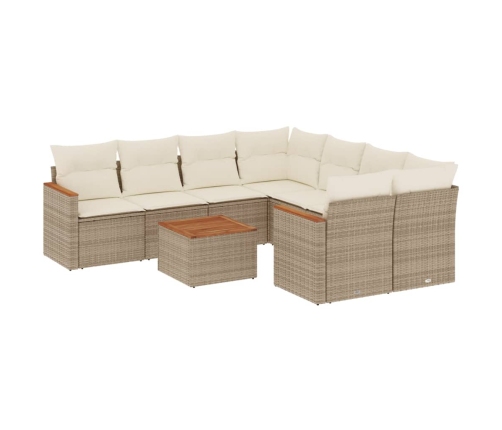 Set de sofás de jardín 9 pzas con cojines ratán sintético beige