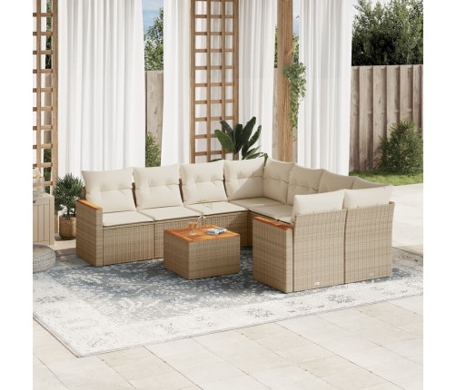 Set de sofás de jardín 9 pzas con cojines ratán sintético beige