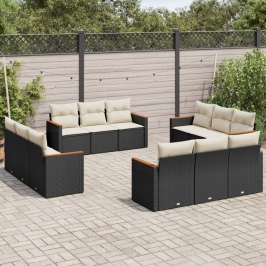 Set de sofás de jardín 12 piezas cojines ratán sintético negro