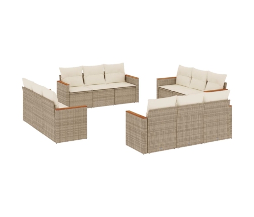 Set de sofás de jardín 12 pzas y cojines ratán sintético marrón