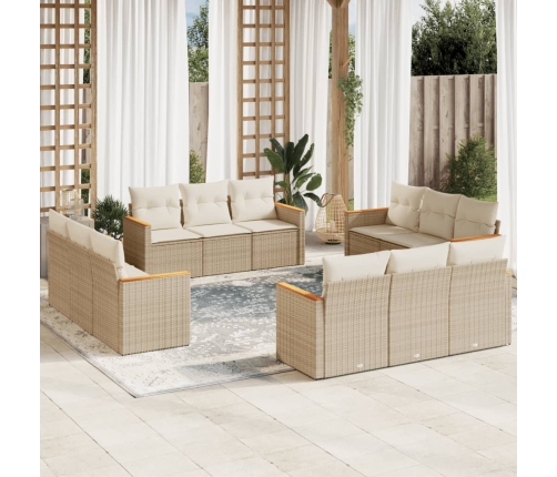 Set de sofás de jardín 12 pzas y cojines ratán sintético marrón