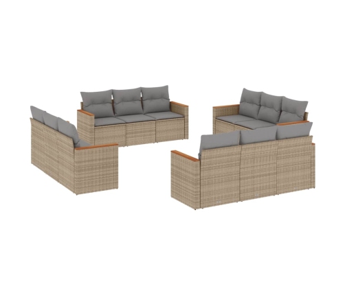 Set de sofás de jardín 12 pzas y cojines ratán sintético marrón