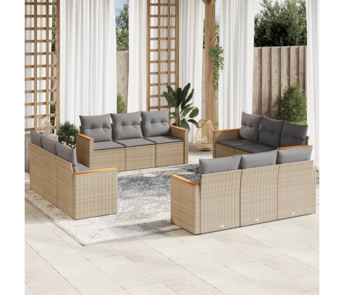 Set de sofás de jardín 12 pzas y cojines ratán sintético marrón