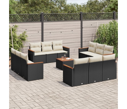 Set de sofás de jardín y cojines 13 pzas ratán sintético negro