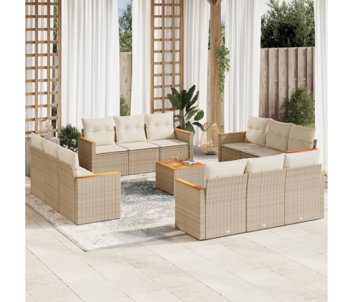 Set sofás de jardín con cojines 13 pzas ratán sintético beige