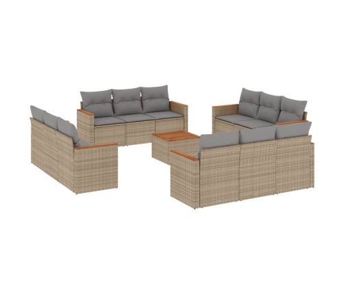 Set sofás de jardín con cojines 13 pzas ratán sintético beige
