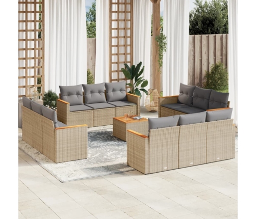 Set sofás de jardín con cojines 13 pzas ratán sintético beige