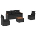 Set de sofás de jardín 6 piezas y cojines ratán sintético negro