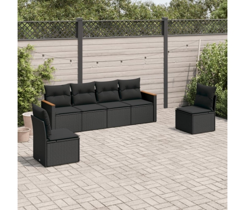 Set de sofás de jardín 6 piezas y cojines ratán sintético negro