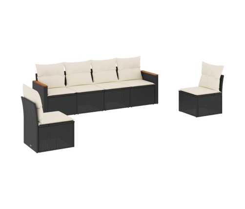 Set de sofás de jardín 6 piezas y cojines ratán sintético negro