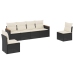 Set de sofás de jardín 6 piezas y cojines ratán sintético negro