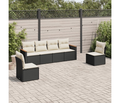 Set de sofás de jardín 6 piezas y cojines ratán sintético negro