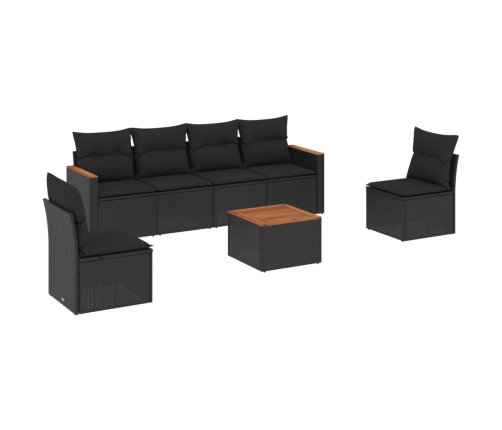 Set de comedor de jardín 7 pzas y cojines ratán sintético negro