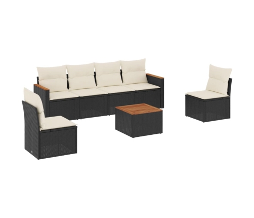 Set de comedor de jardín 7 pzas y cojines ratán sintético negro