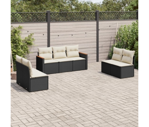 Set de comedor de jardín 7 pzas y cojines ratán sintético negro