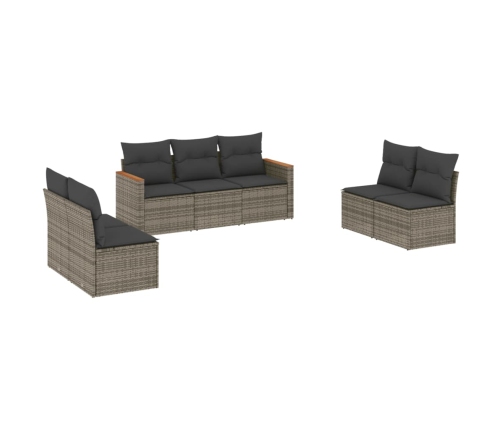 Set de sofás de jardín 7 piezas con cojines ratán PE gris