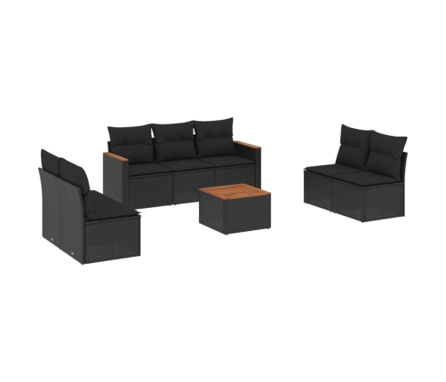 Set de sofás de jardín 8 piezas y cojines ratán sintético negro