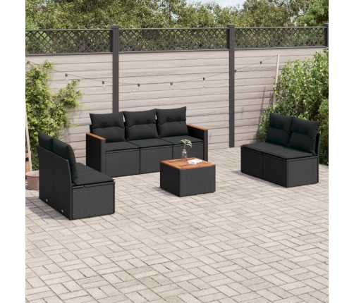 Set de sofás de jardín 8 piezas y cojines ratán sintético negro