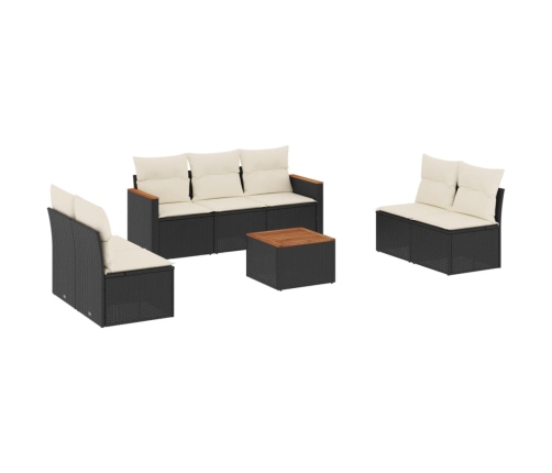 Set de sofás de jardín 8 piezas y cojines ratán sintético negro